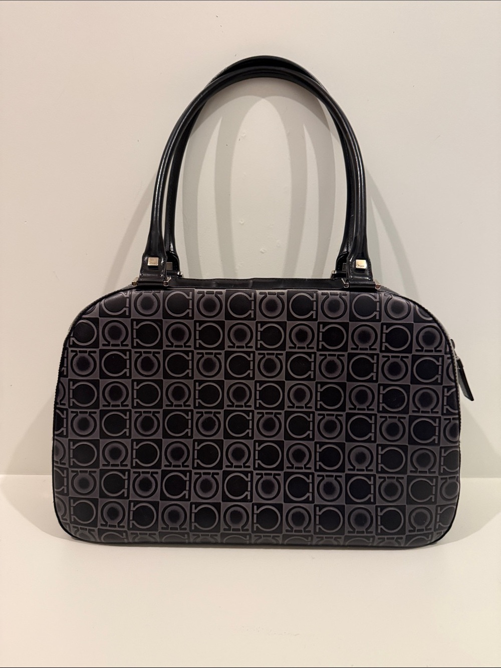 Salvatore Ferragamo Black Logo Dome Shoulder Bag